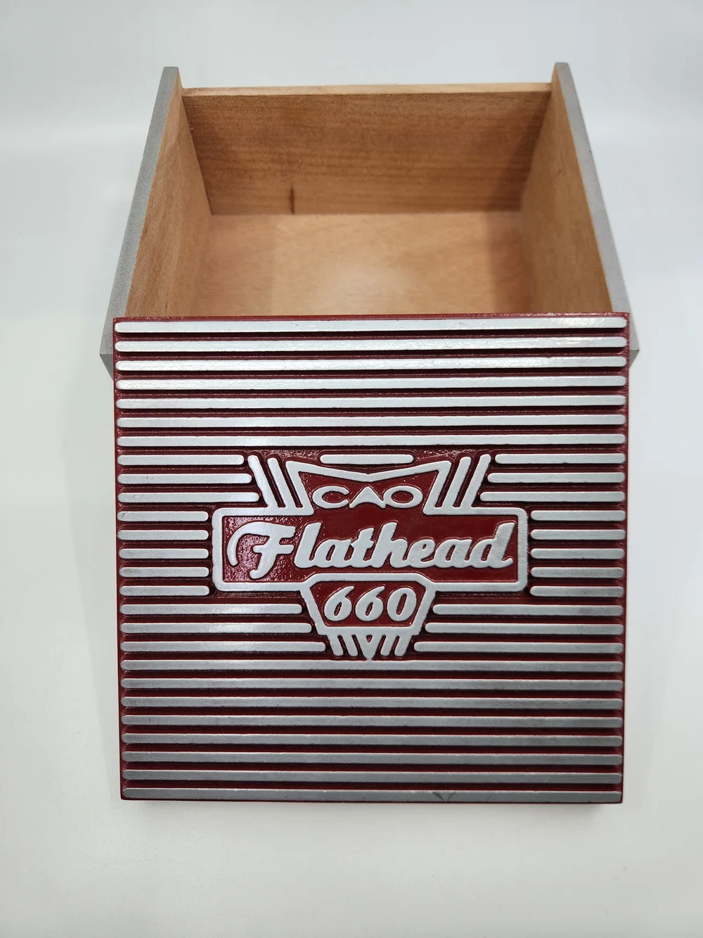 Flathead 660 Decorative Wood Cigar Box in Burgundy and Silver